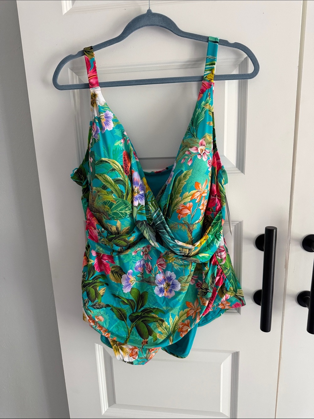 Tropical‎ Floral Turquoise One-Piece Swimsuit 26W